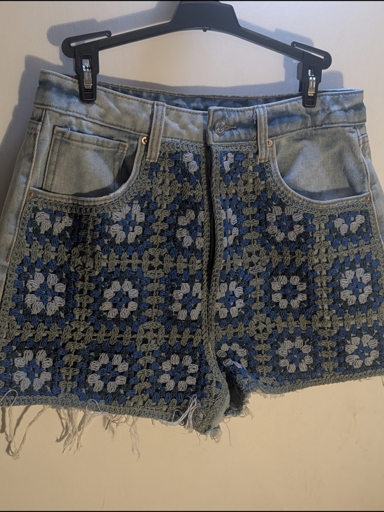 wild fable Pants - wild fable Crochet Patchwork Denim Shorts — Blue/Olive